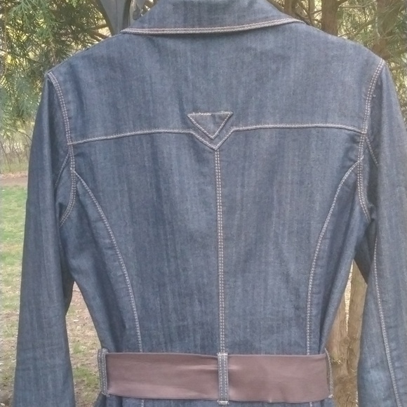 Joujou Womens Jean Jacket Blue Denim Double Breasted Collar Belted size Large - Picture 10 of 15